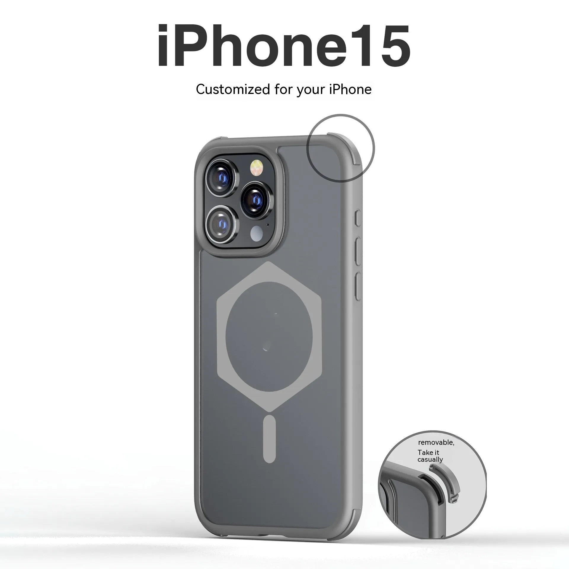 Matte frosted silicone magnetic phone case for Apple iPhone 15 series in black with five-pointed star ring design