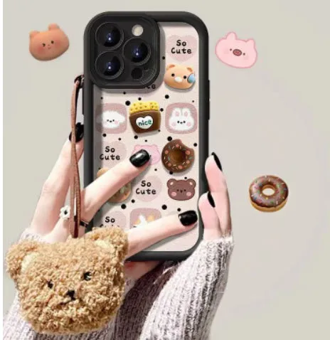 Autumn winter plush doll phone case for Apple iPhone with creative square animal design in white