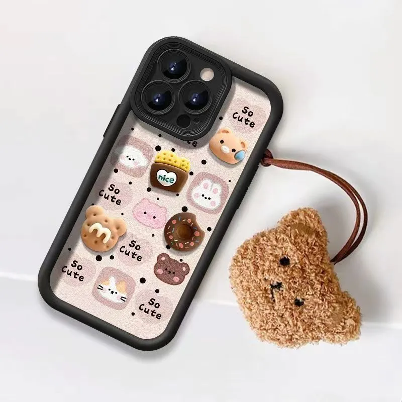 Autumn winter plush doll phone case for Apple iPhone with creative square animal design in white