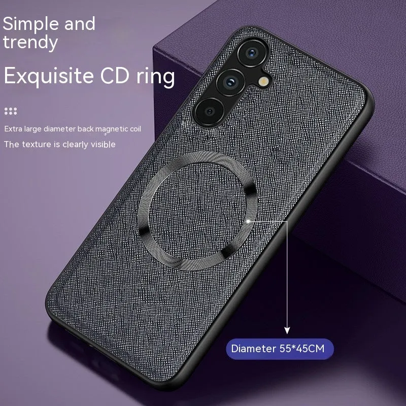 Magnetic protective cross CD phone case for Samsung in imitation leather with anti-fall and anti-fingerprint finish, Charming Purple colour