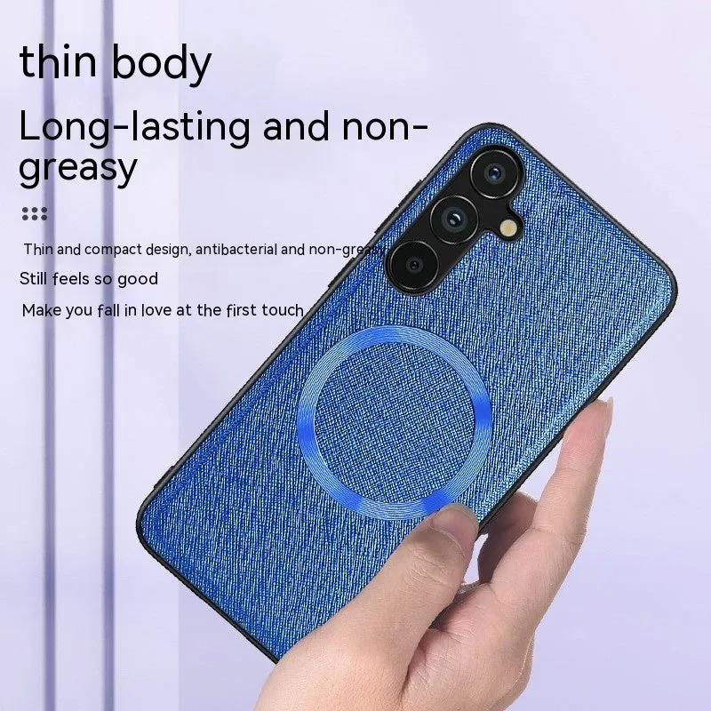 Magnetic protective cross CD phone case for Samsung in imitation leather with anti-fall and anti-fingerprint finish, Charming Purple colour