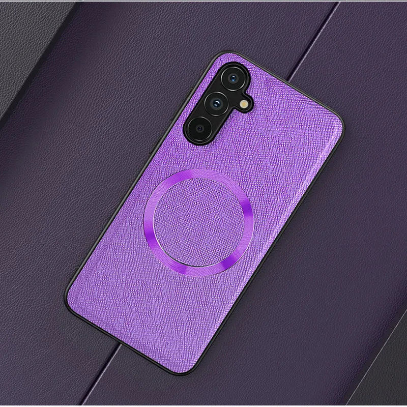 Magnetic protective cross CD phone case for Samsung in imitation leather with anti-fall and anti-fingerprint finish, Charming Purple colour