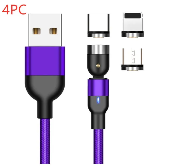 Essager black magnetic charging cable with blue LED light, showing 360-degree rotating connector.