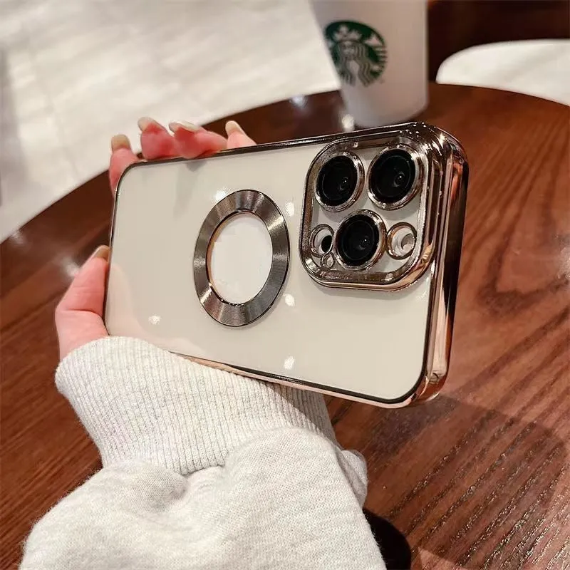 Electroplated CD pattern transparent TPU phone case for iPhone 14 and 15 series back cover