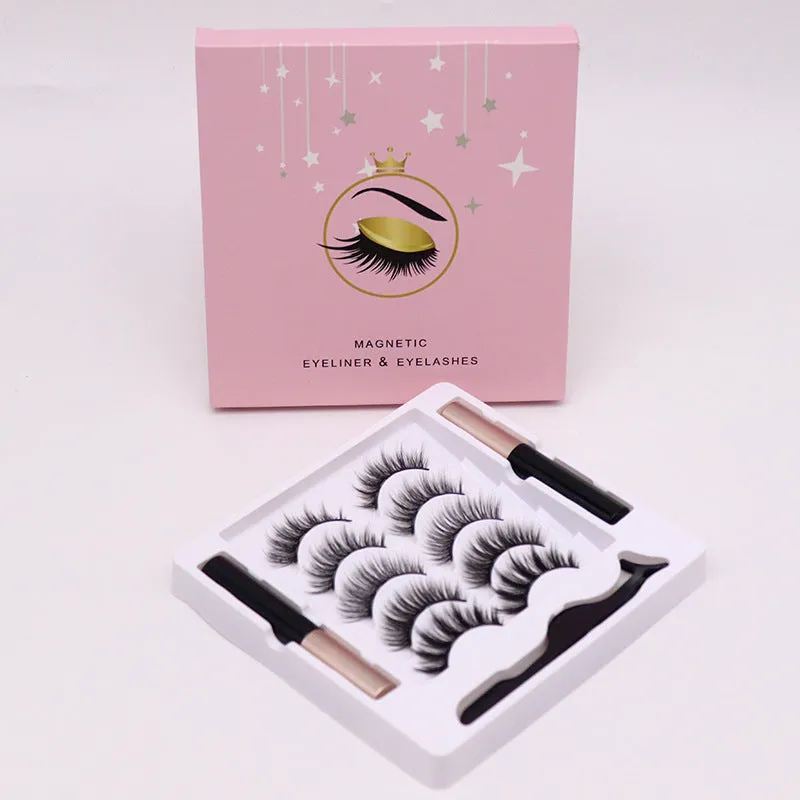 Magnetic eyelashes and black magnetic eyeliner set, showing reusable mink false lashes.