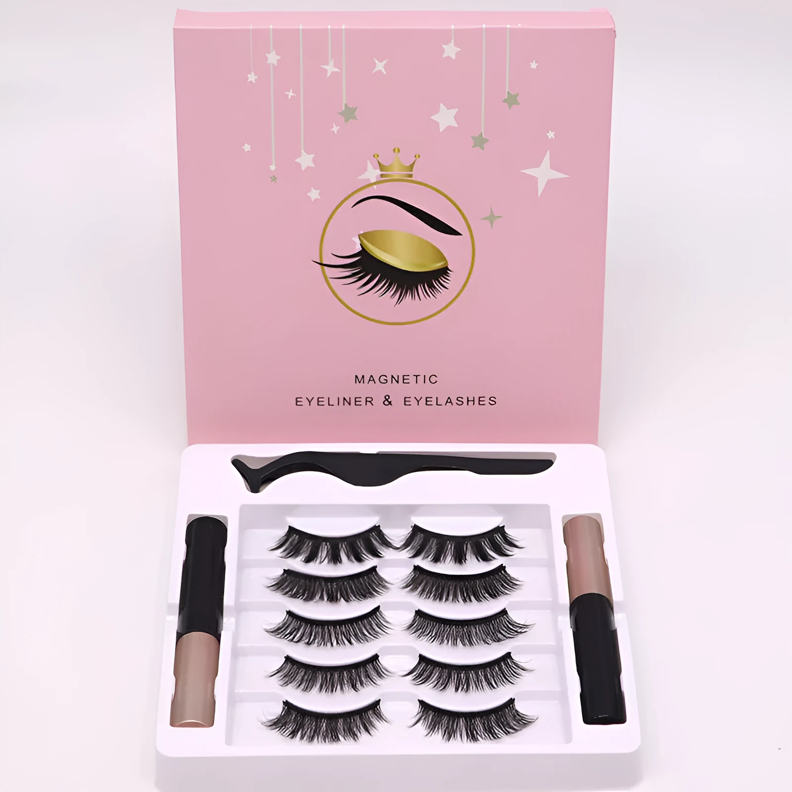 Magnetic eyelashes and black magnetic eyeliner set, showing reusable mink false lashes.
