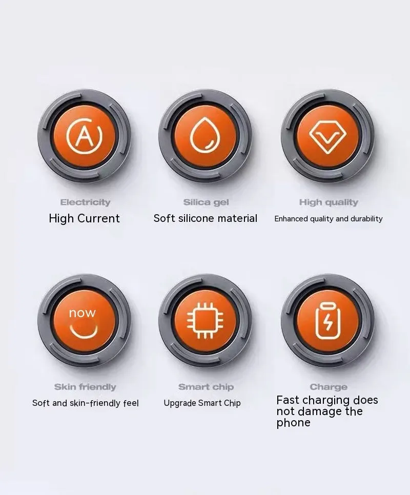 Zinc alloy rotating three-in-one data cable with light and elbow USB design, orange colour, on a white background