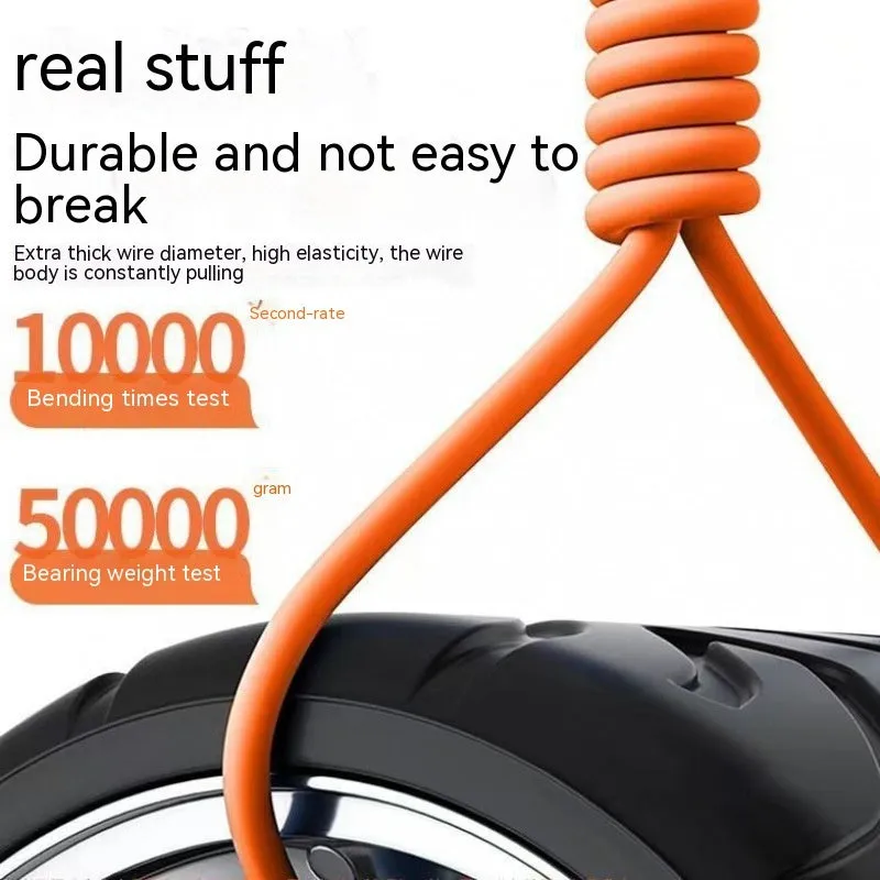 Zinc alloy rotating three-in-one data cable with light and elbow USB design, orange colour, on a white background