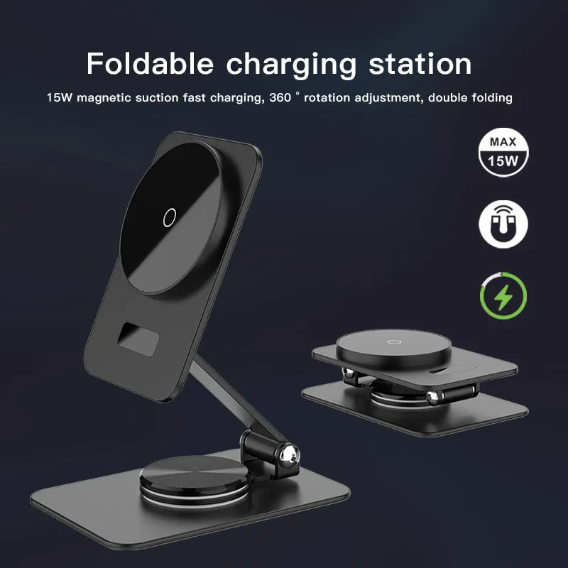 Black 15W digital magnetic wireless charger for Apple with Type-C input on a desk