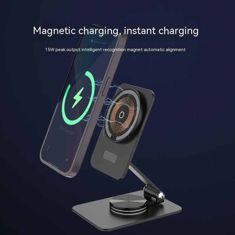 Black 15W digital magnetic wireless charger for Apple with Type-C input on a desk