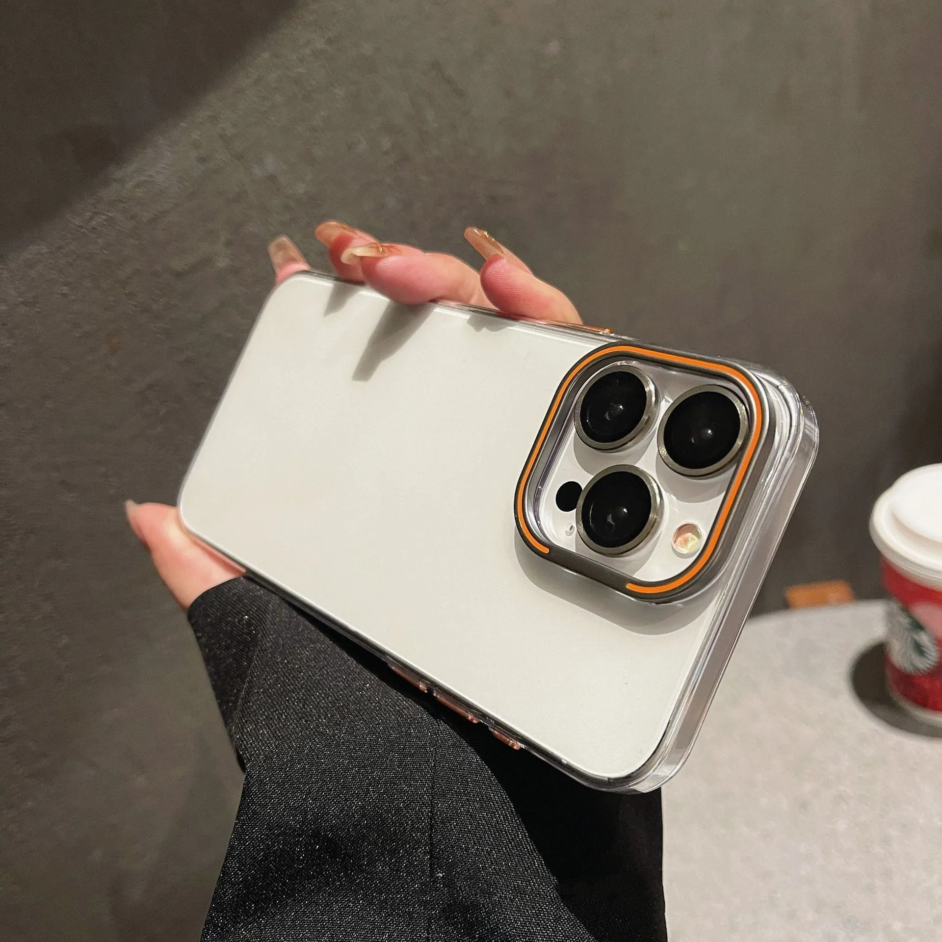 Transparent magnetic bracket phone case for iPhone 14 and 15 series with aluminium alloy frame