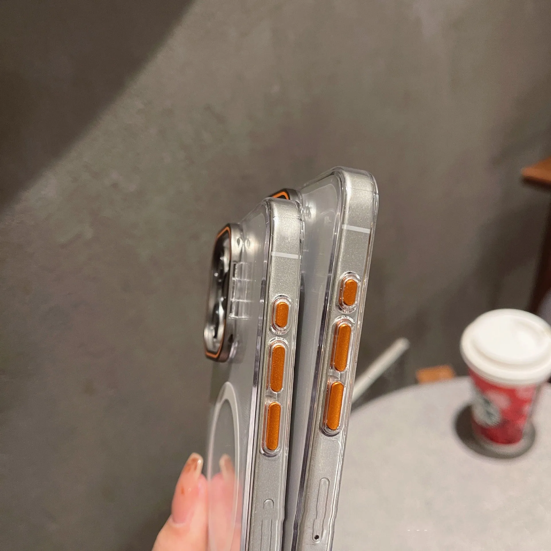 Transparent magnetic bracket phone case for iPhone 14 and 15 series with aluminium alloy frame