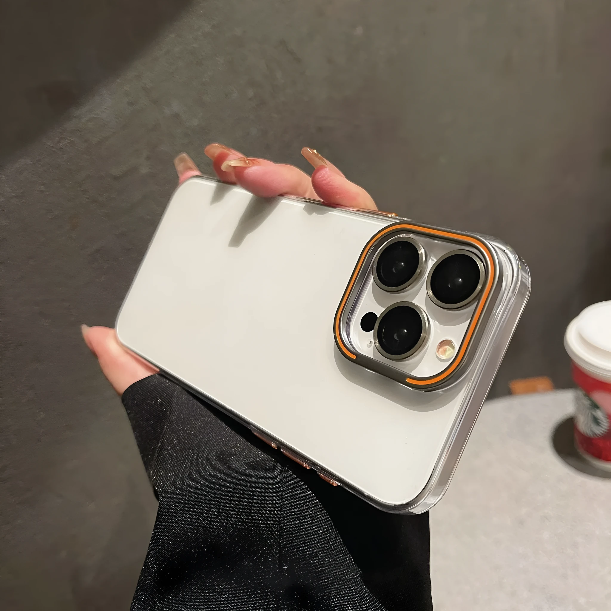 Transparent magnetic bracket phone case for iPhone 14 and 15 series with aluminium alloy frame
