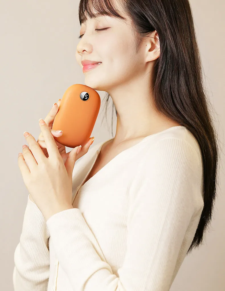 Portable two-in-one hand warmer USB power bank in milky white with three heat settings