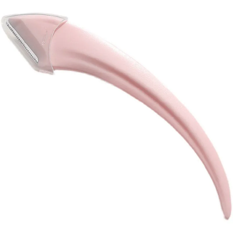 Curved moon-shaped eyebrow trimmer with a cutting comb on a white background.