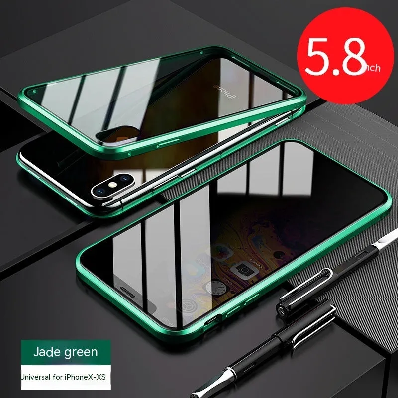 Samsung S23 Ultra anti-peep magnetic phone case with double-sided glass, mirror finish, and metal frame in gold colour