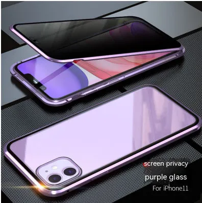 Samsung S23 Ultra anti-peep magnetic phone case with double-sided glass, mirror finish, and metal frame in gold colour