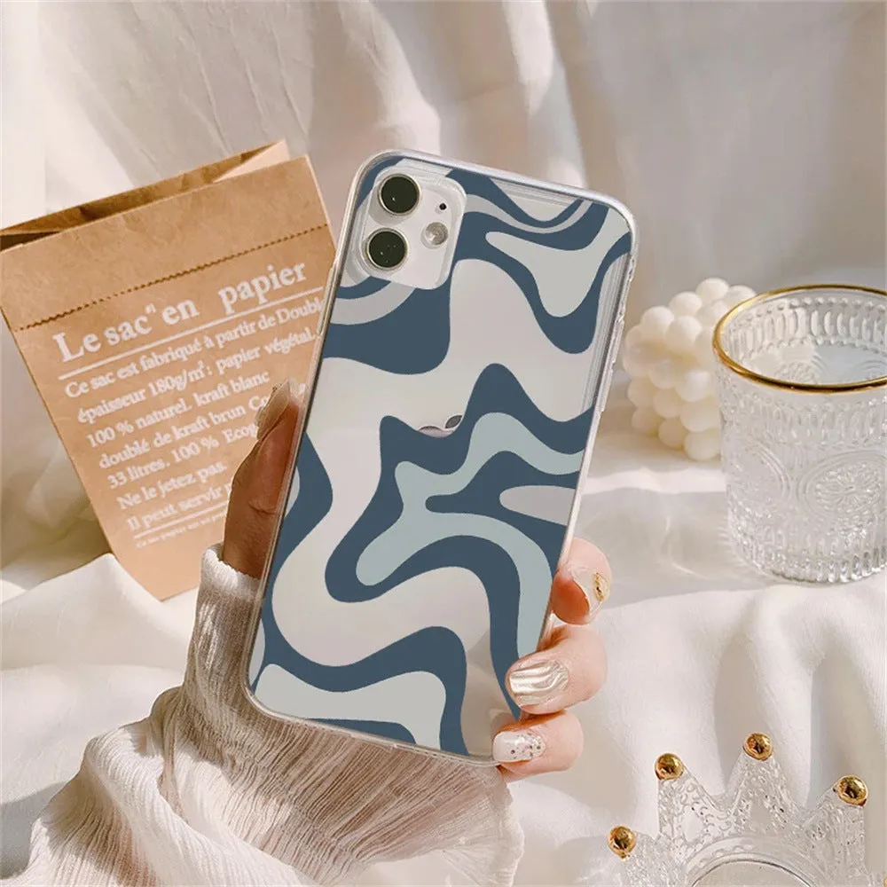Striped wave transparent TPU soft shell phone case for iPhone 13 14 15 series with fall protection