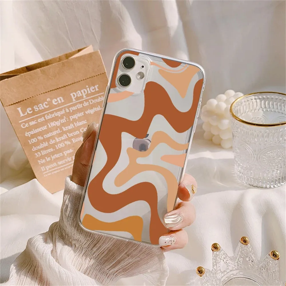 Striped wave transparent TPU soft shell phone case for iPhone 13 14 15 series with fall protection