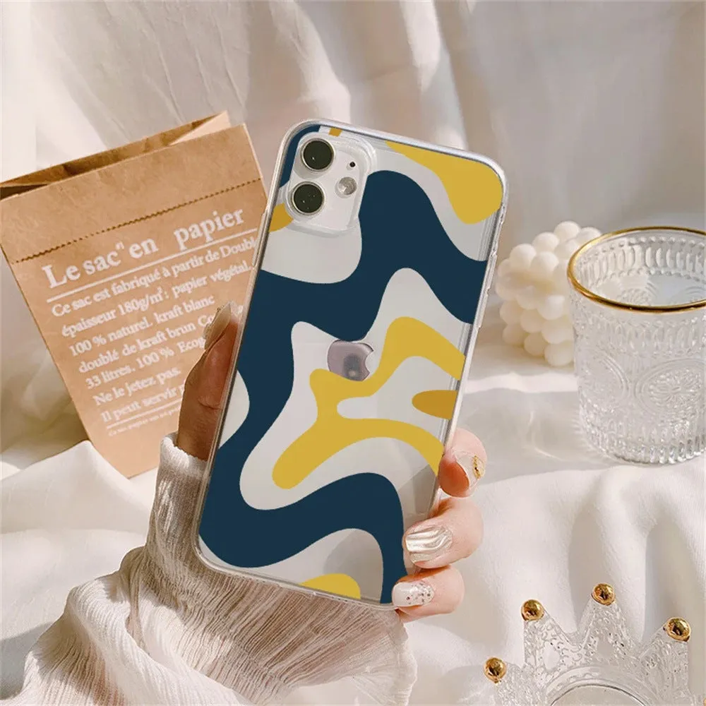 Striped wave transparent TPU soft shell phone case for iPhone 13 14 15 series with fall protection