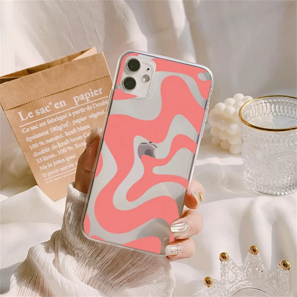 Striped wave transparent TPU soft shell phone case for iPhone 13 14 15 series with fall protection