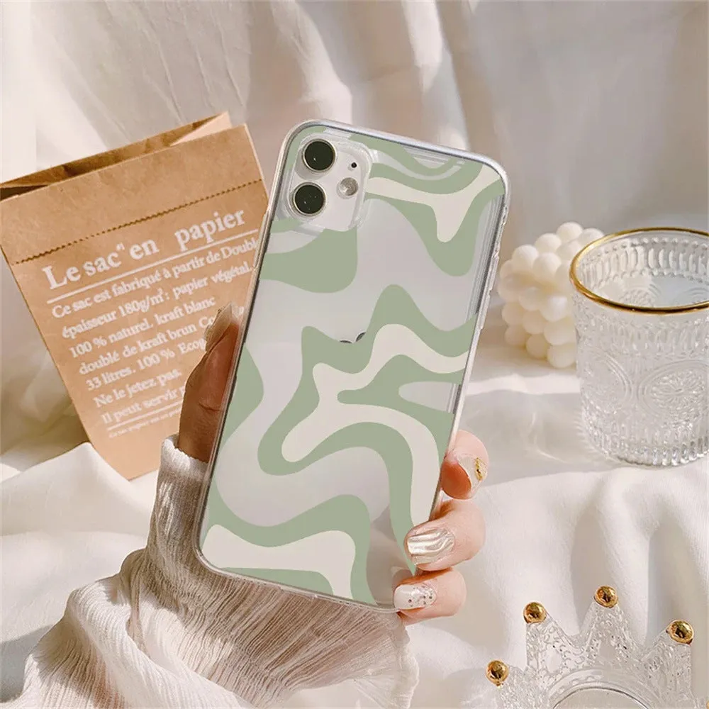 Striped wave transparent TPU soft shell phone case for iPhone 13 14 15 series with fall protection
