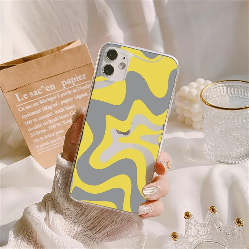 Striped wave transparent TPU soft shell phone case for iPhone 13 14 15 series with fall protection
