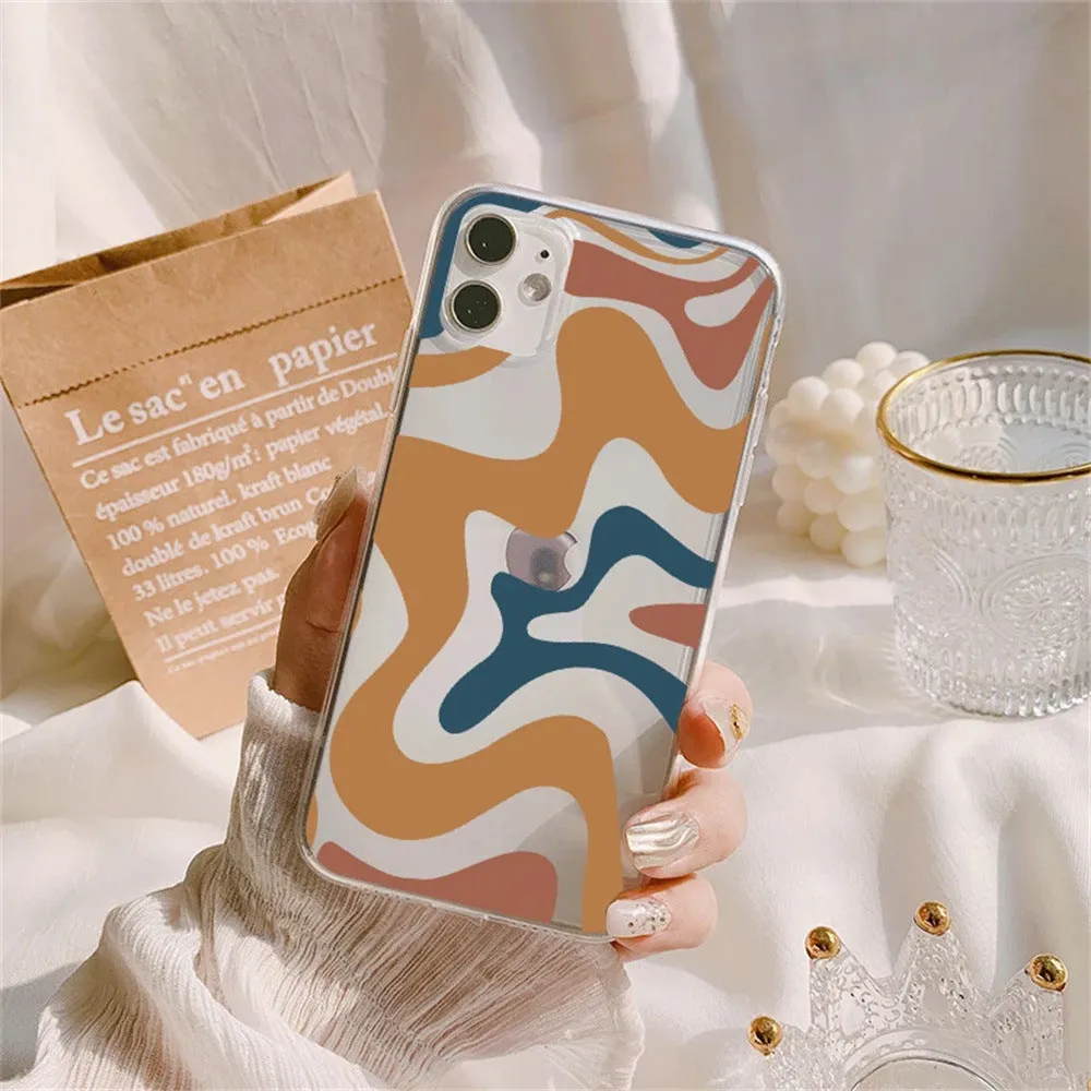 Striped wave transparent TPU soft shell phone case for iPhone 13 14 15 series with fall protection