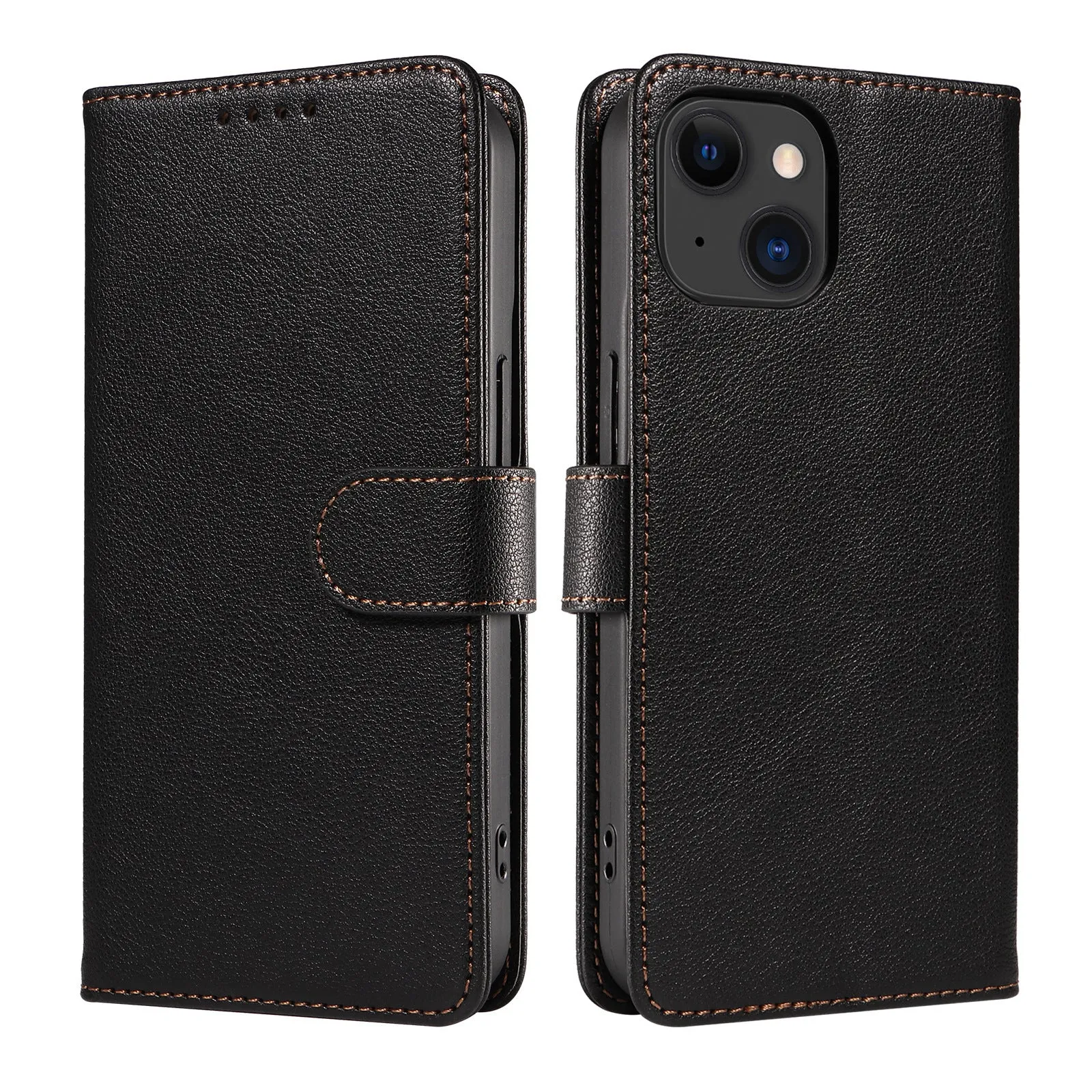 Samsung flip phone case in black with anti-theft swiping card holder and magnetic closure