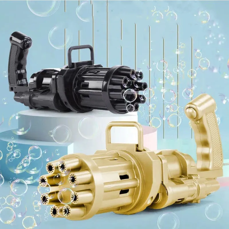 Children's bubble machine toy with machine gun design in pink, gold, or black colours
