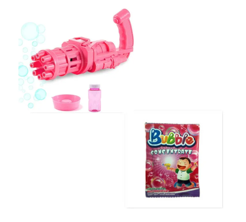 Children's bubble machine toy with machine gun design in pink, gold, or black colours