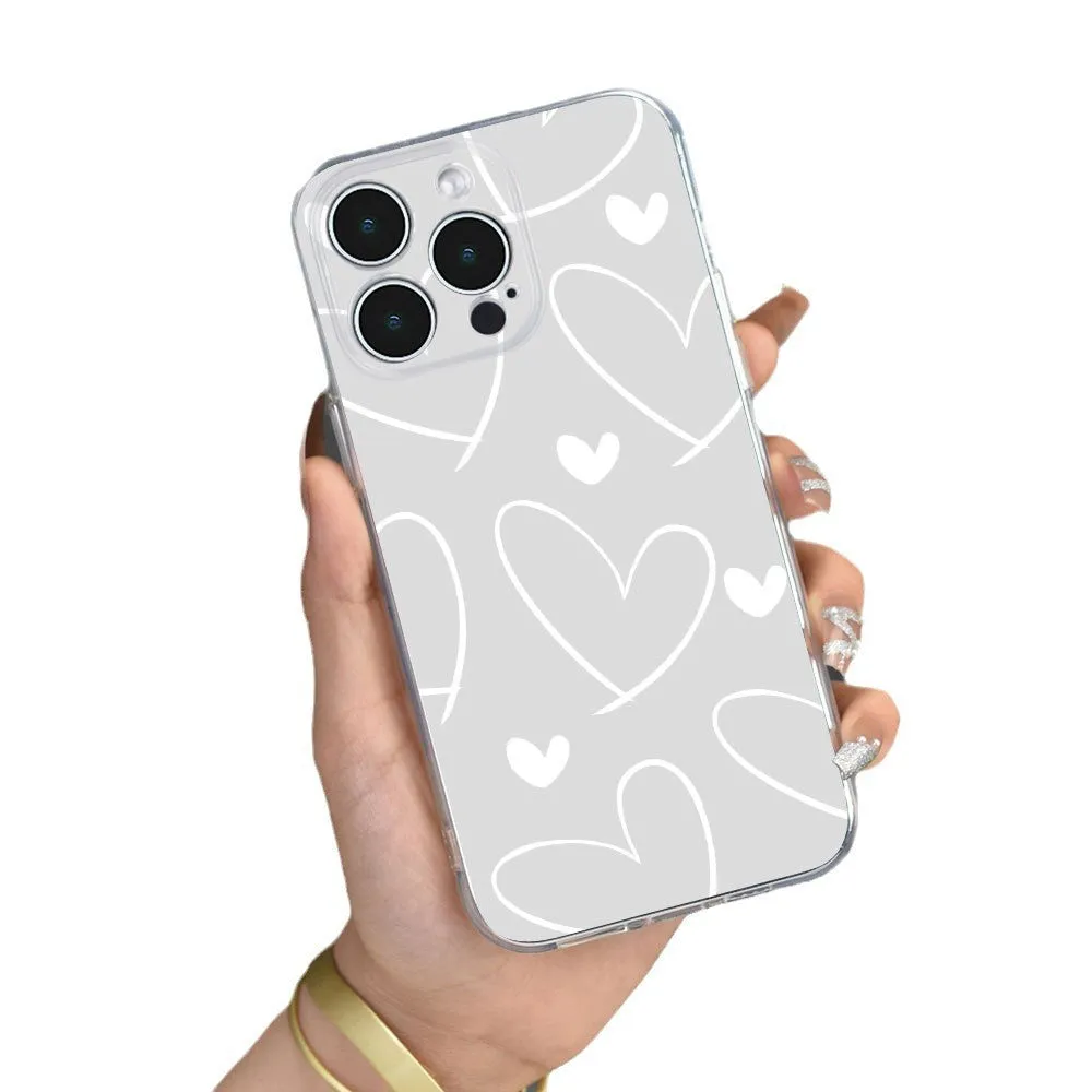 Transparent TPU heart-shaped picture phone case for iPhone with anti-fingerprint spray coating