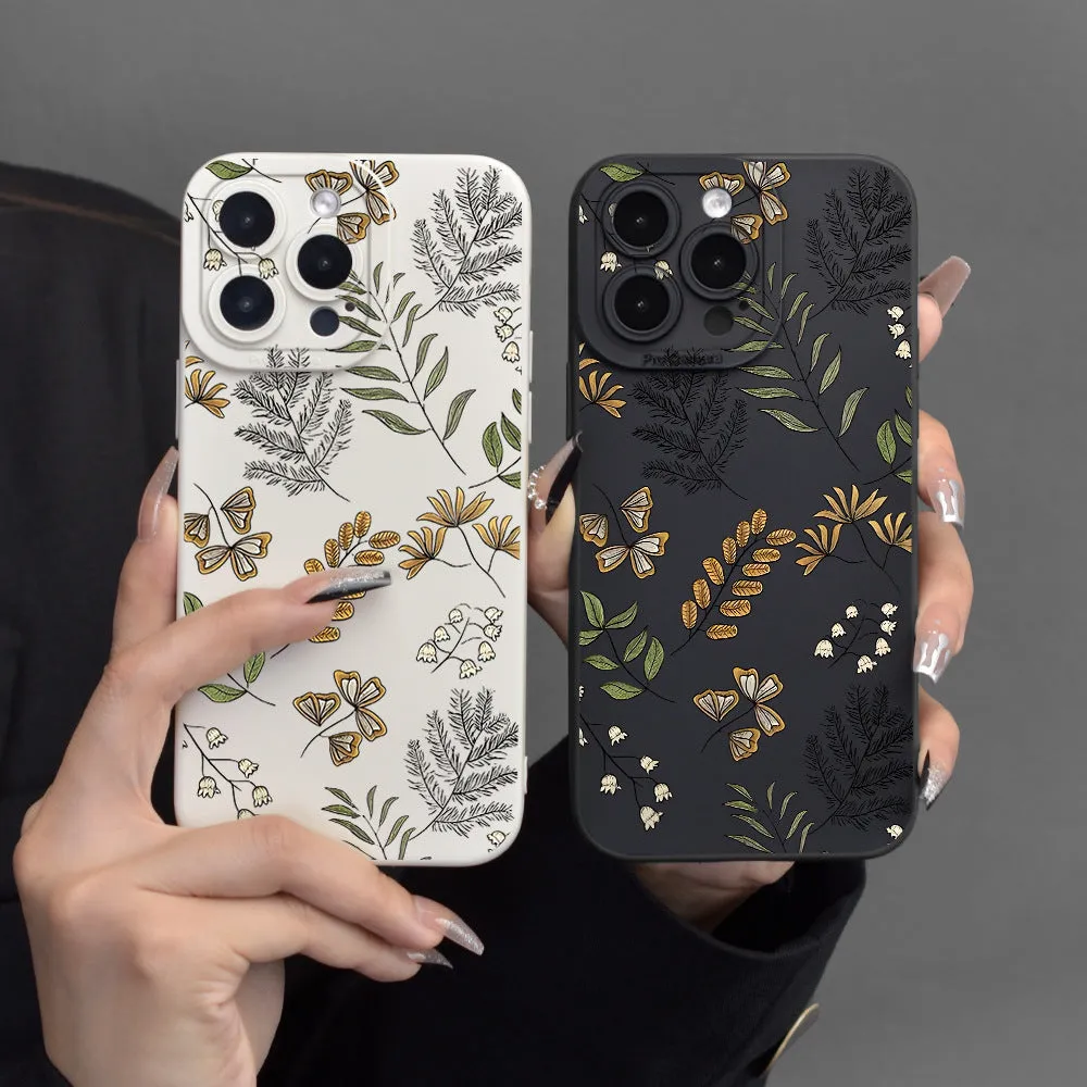 TPU soft shell phone case with leaf pattern in black for iPhone model