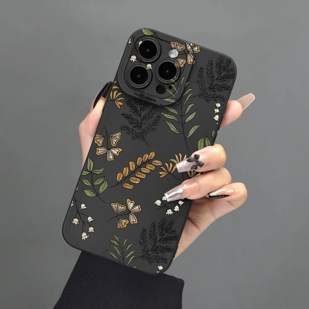 TPU soft shell phone case with leaf pattern in black for iPhone model