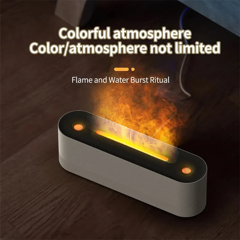 Black ultrasonic aroma diffuser with LED flame lighting emitting cool mist