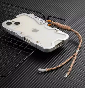 Metal frame robot arm phone case for iPhone in silver with anti-fall protection and heat dissipation