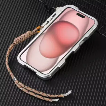 Metal frame robot arm phone case for iPhone in silver with anti-fall protection and heat dissipation