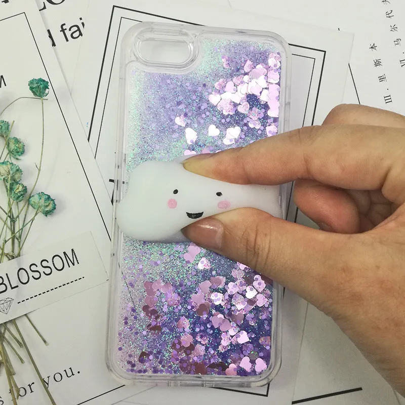 Pink liquid quicksand TPU phone case for Apple iPhone with cartoon animal pattern