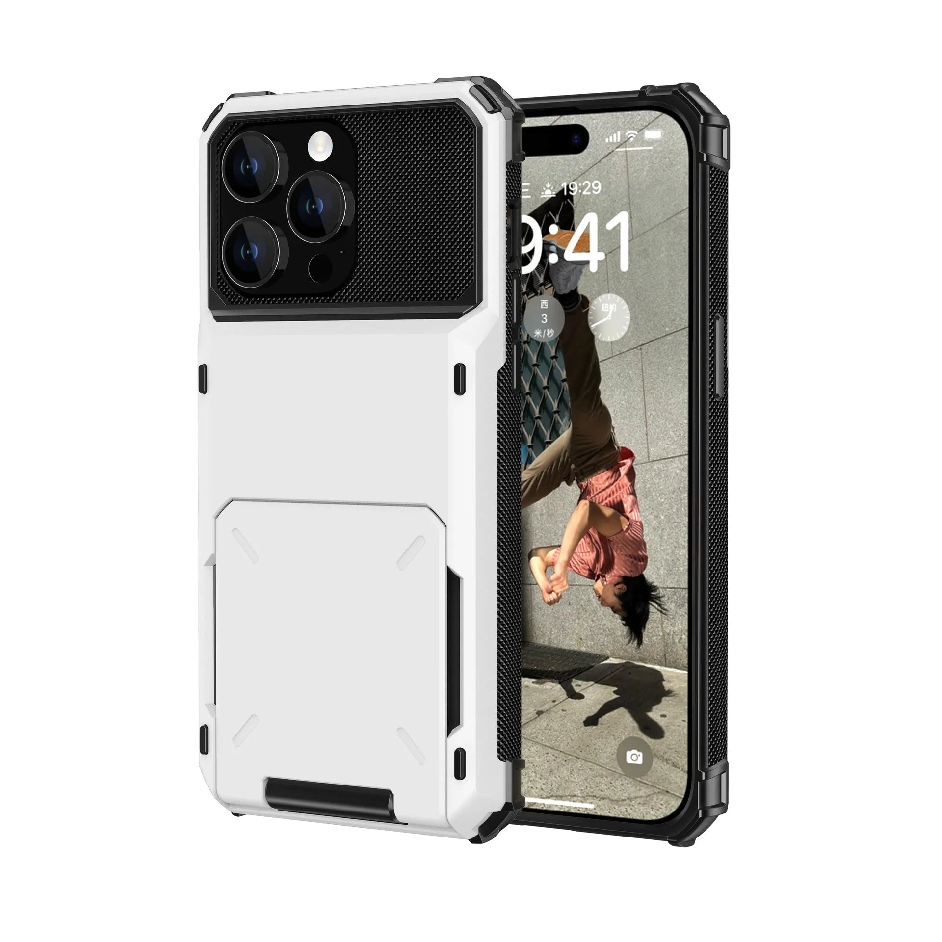 Gray fashion flip card phone case for iPhone with card slot and PC shell