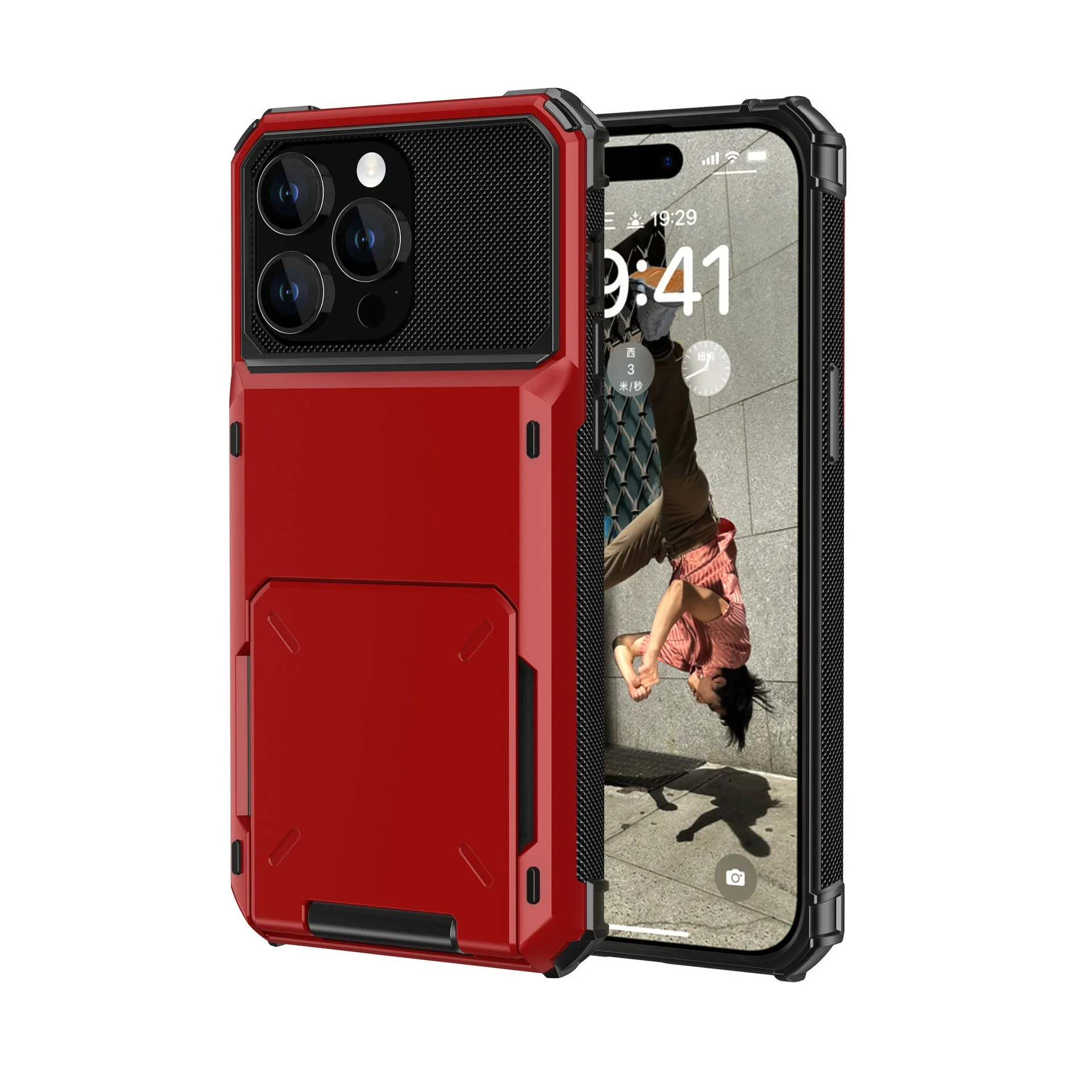 Gray fashion flip card phone case for iPhone with card slot and PC shell