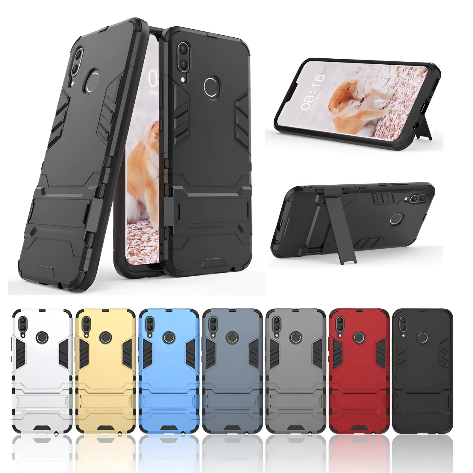 2-in-1 bracket phone case for Huawei P20 Pro in blue black with kickstand extended