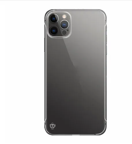 Borderless transparent anti-drop PC phone case with mirror finish and blue lanyard for Apple iPhone