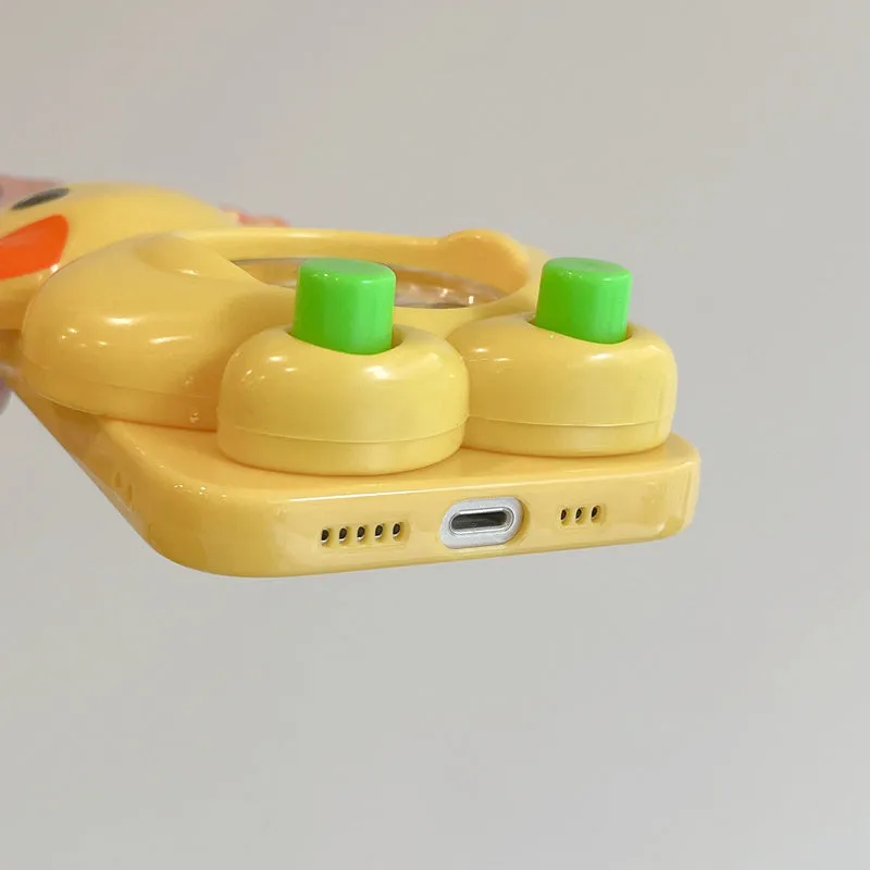 Yellow silicone iPhone case with 3D quicksand yellow duck design for anti drop protection