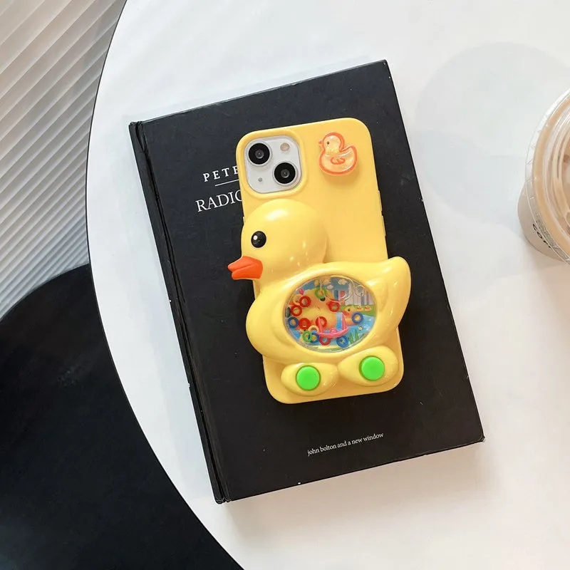 Yellow silicone iPhone case with 3D quicksand yellow duck design for anti drop protection