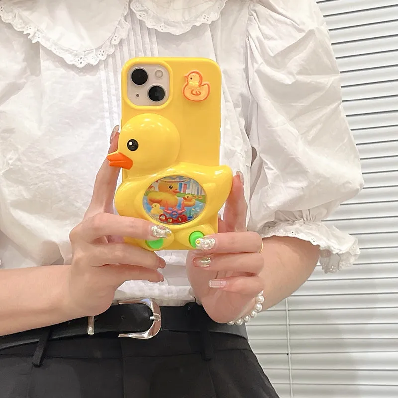 Yellow silicone iPhone case with 3D quicksand yellow duck design for anti drop protection