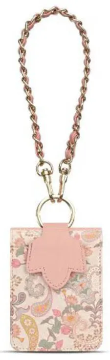 Totem print leather folding phone case with lanyard and chain attached, black colour