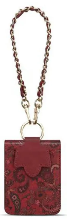 Totem print leather folding phone case with lanyard and chain attached, black colour