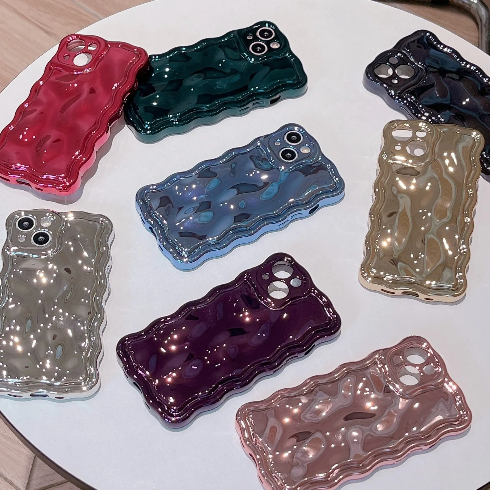 Solid colour electroplated water ripple TPU phone case for iPhone, silver gray, all-inclusive design