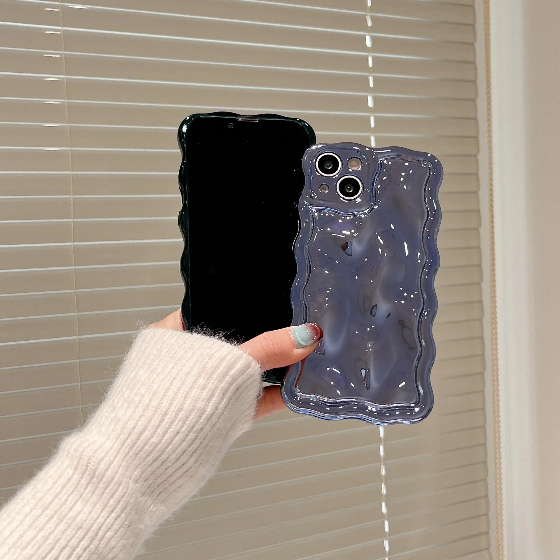 Solid colour electroplated water ripple TPU phone case for iPhone, silver gray, all-inclusive design