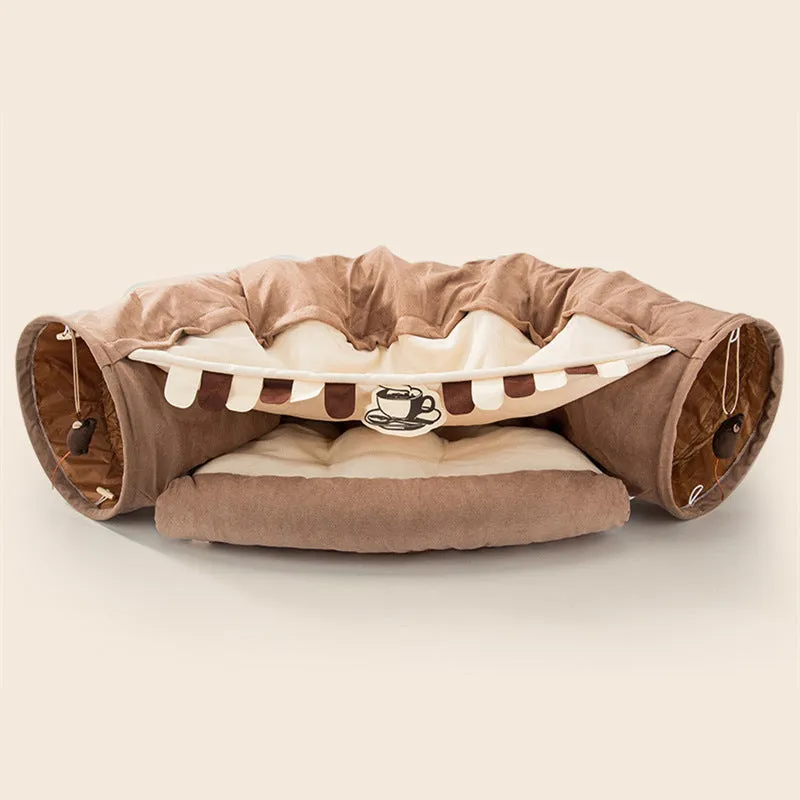 Collapsible cloth cat tunnel in bar colour with dimensions 45cm by 50cm by 22cm